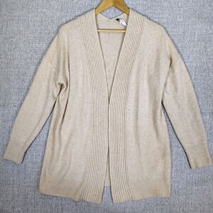 Vince Open Cardigan Duster Knit Sweater Beige Ribbed Trim Women's Sz M Soft Cozy